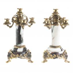 Канделябры из бронзы и мрамора "Барокко" на 5 свечей пара