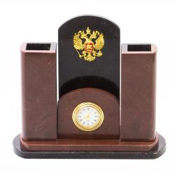Часы настольные с карандашницей &quot;Герб РФ&quot; камень лемезит