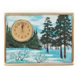 Настольные часы с панно на мдф "Зима" 20х15 см каменная крошка