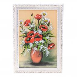Картина рисунок каменная крошка "Натюрморт алые маки" багет 24х34 см
