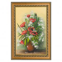 Картина рисунок каменная крошка "Натюрморт алые маки" багет 24х34 см
