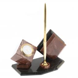 Визитница "Куб" с часами камень лемезит