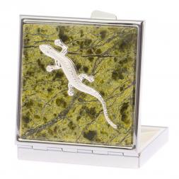 Таблетница на 4 отделения с ящерицей камень змеевик цвет серебро