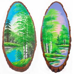 Панно на срезе дерева "Лето" вертикальное 95-100 см каменная крошка