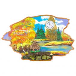 Часы с картиной "Кабан осень" 50х32 см каменная крошка