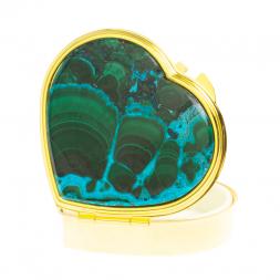 Таблетница "Сердце" на 3 отделения малахит с хризоколлой цвет золото