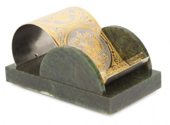 Настольная подставка для телефона &amp;quot;Герб России&amp;quot; камень нефрит в подарочной коробке Златоуст 117873