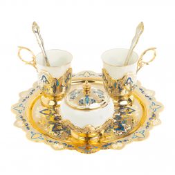 Чайный набор "Кубачинские узоры" с синей эмалью Златоуст