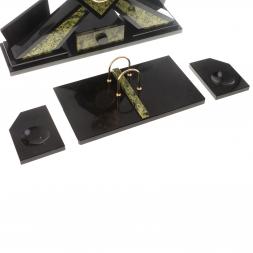 Письменный набор "Герб" с лотком для бумаг А4 и бюваром камень змеевик