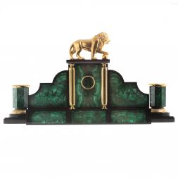 Письменный набор "Лев с шаром" камень малахит