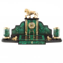 Письменный набор "Лев с шаром" камень малахит