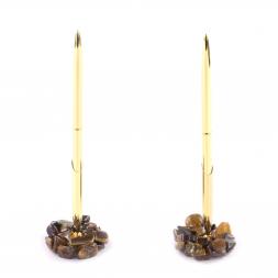 Ручка металлическая на подставке из тигрового глаза