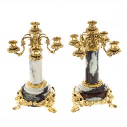 Бронзовые канделябры "Барокко" камень мрамор 5 свечей пара