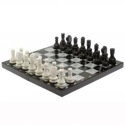 Шахматный набор 3 в 1 серый мрамор, гранит с гравировкой