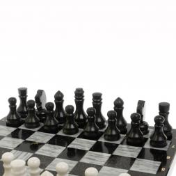 Шахматный набор 3 в 1 серый мрамор, гранит с гравировкой