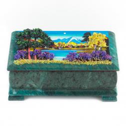 Шкатулка "Осенний пейзаж" змеевик 18х9х7 см