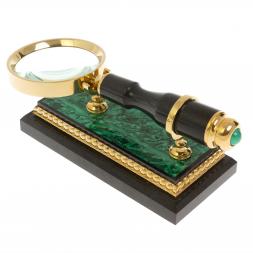 Канцелярский набор лупа и нож "Малахит" в подарочной коробке Златоуст