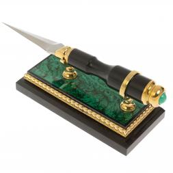 Канцелярский набор лупа и нож "Малахит" в подарочной коробке Златоуст