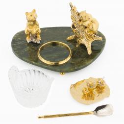 Медовница "Два медвежонка" из нефрита Златоуст