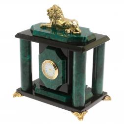 Часы настольные "Лев" из бронзы и шабровкого змеевика