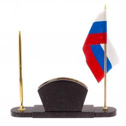 Визитница с часами и флагом России камень офиокальцит