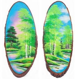 Панно на срезе дерева "Лето" вертикальное 70-75 см каменная крошка