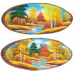 Панно на срезе дерева &quot;Осень&quot; горизонтальное 70-75 см каменная крошка