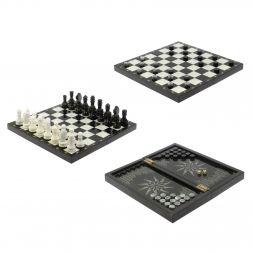 Шахматы из мрамора и гранита 3 в 1: шахматы, шашки, нарды