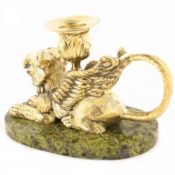 Настольный подсвечник "Грифон" из бронзы и камня