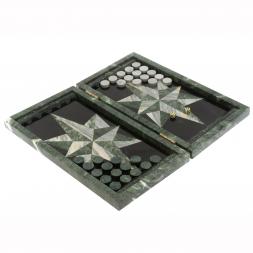 Нарды из камня "Роза ветров" из мрамора и шабровского змеевика