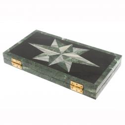 Нарды из камня "Роза ветров" из мрамора и шабровского змеевика