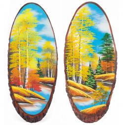 Панно на срезе дерева "Осень" вертикальное 70-75 см каменная крошка