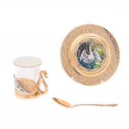 Кофейная пара "Белый лебедь" 80 мл в подарочной коробке Златоуст