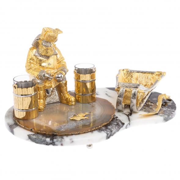 Икорница со стопками &amp;quot;Рыбак с санями&amp;quot; камень агат, мрамор Златоуст 126520