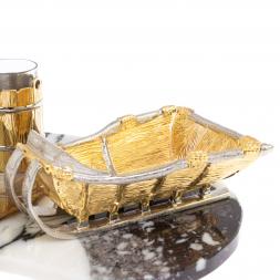 Икорница со стопками "Рыбак с санями" камень агат, мрамор Златоуст