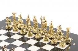 Шахматный набор "Римляне" доска 28х28 см мрамор змеевик фигуры цвет золото-серебро