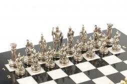 Шахматный набор "Римляне" доска 28х28 см мрамор змеевик фигуры цвет золото-серебро