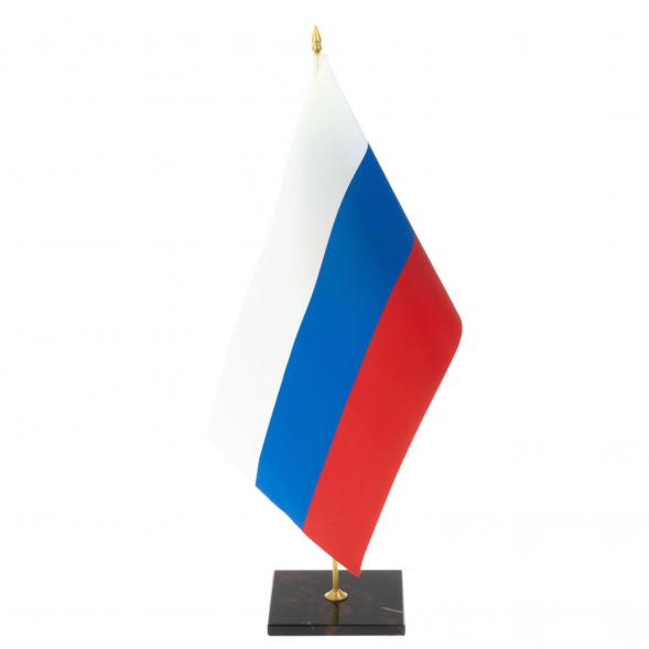 Флагшток настольный с флагом РФ из коричневого обсидиана 128765