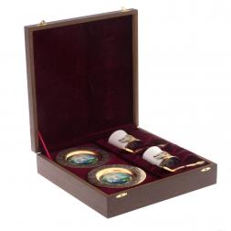 Кофейный набор &amp;quot;Белый лебедь&amp;quot; на 2 персоны 80 мл фарфор в подарочной коробке Златоуст