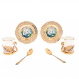 Кофейный набор &amp;quot;Белый лебедь&amp;quot; на 2 персоны 80 мл фарфор в подарочной коробке Златоуст