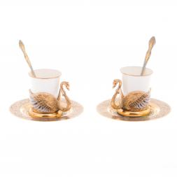 Кофейный набор &amp;quot;Белый лебедь&amp;quot; на 2 персоны 80 мл фарфор в подарочной коробке Златоуст