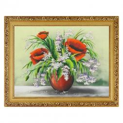 Картина с рисунком из камня "Букет маков" багет 36х46 см