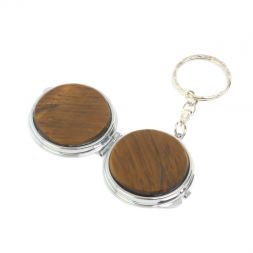 Складное зеркало брелок тигровый глаз круглое