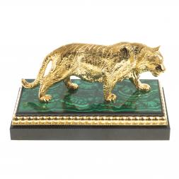 Статуэтка из бронзы "Амурский тигр" камень малахит Златоуст