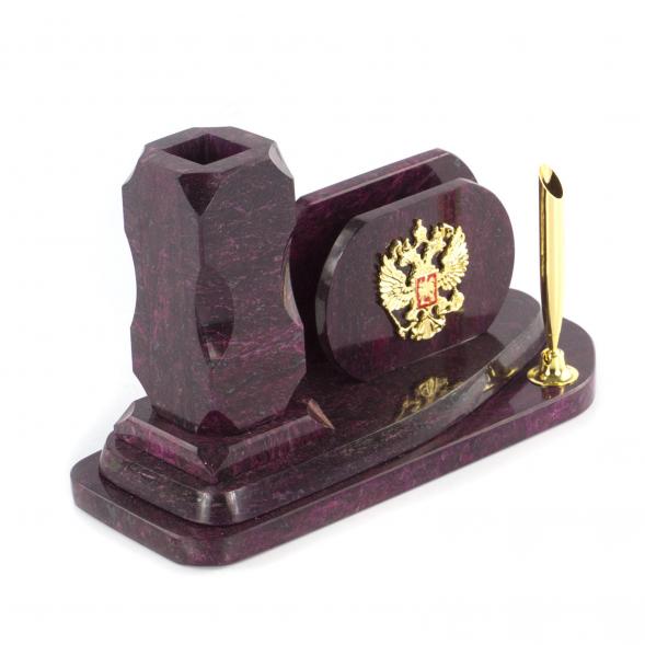 Визитница настольная &amp;quot;Герб РФ&amp;quot; камень змеевик 113478