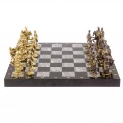 Шахматы в подарок "Богатыри" змеевик серый мрамор 40х40 см