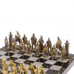 Шахматы в подарок "Богатыри" змеевик серый мрамор 40х40 см