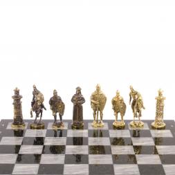 Шахматы в подарок "Богатыри" змеевик серый мрамор 40х40 см