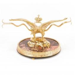 Статуэтка "Двуглавый орел" из бронзы на подставке из яшмы