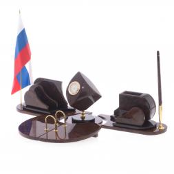 Письменный прибор &amp;quot;Лидер&amp;quot; камень обсидиан коричневый